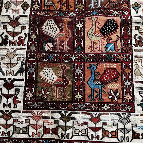 Silk Kilim-Sumak Geometric Area Rug Hand-Woven Tribal Carpet 38”x 27.5” - Picture 2 of 9